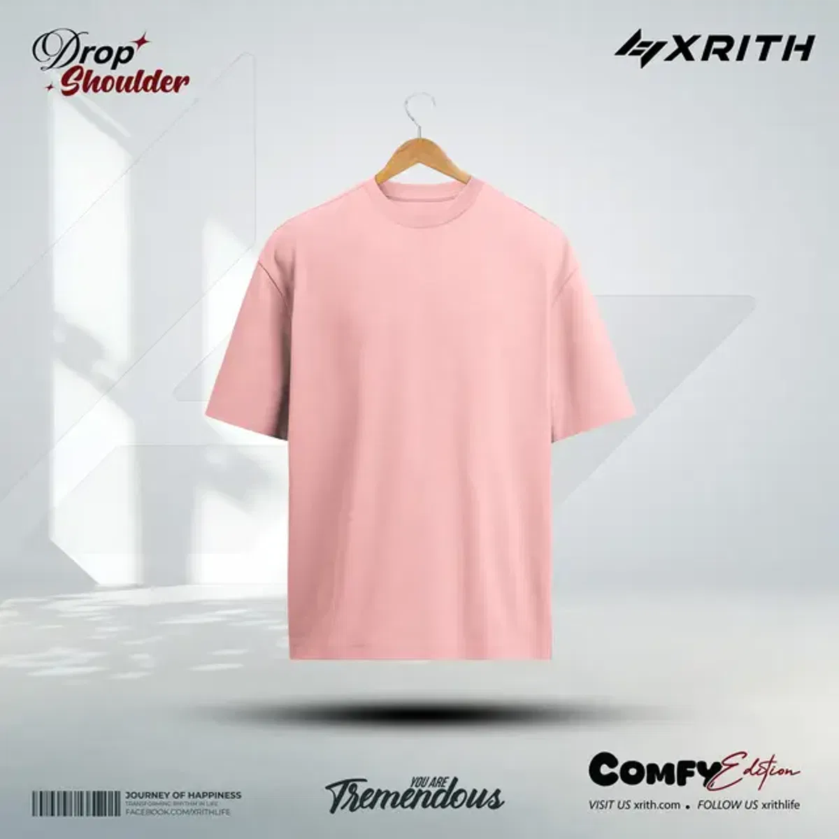Premium Drop Shoulder T-shirt Light pink - Image 1