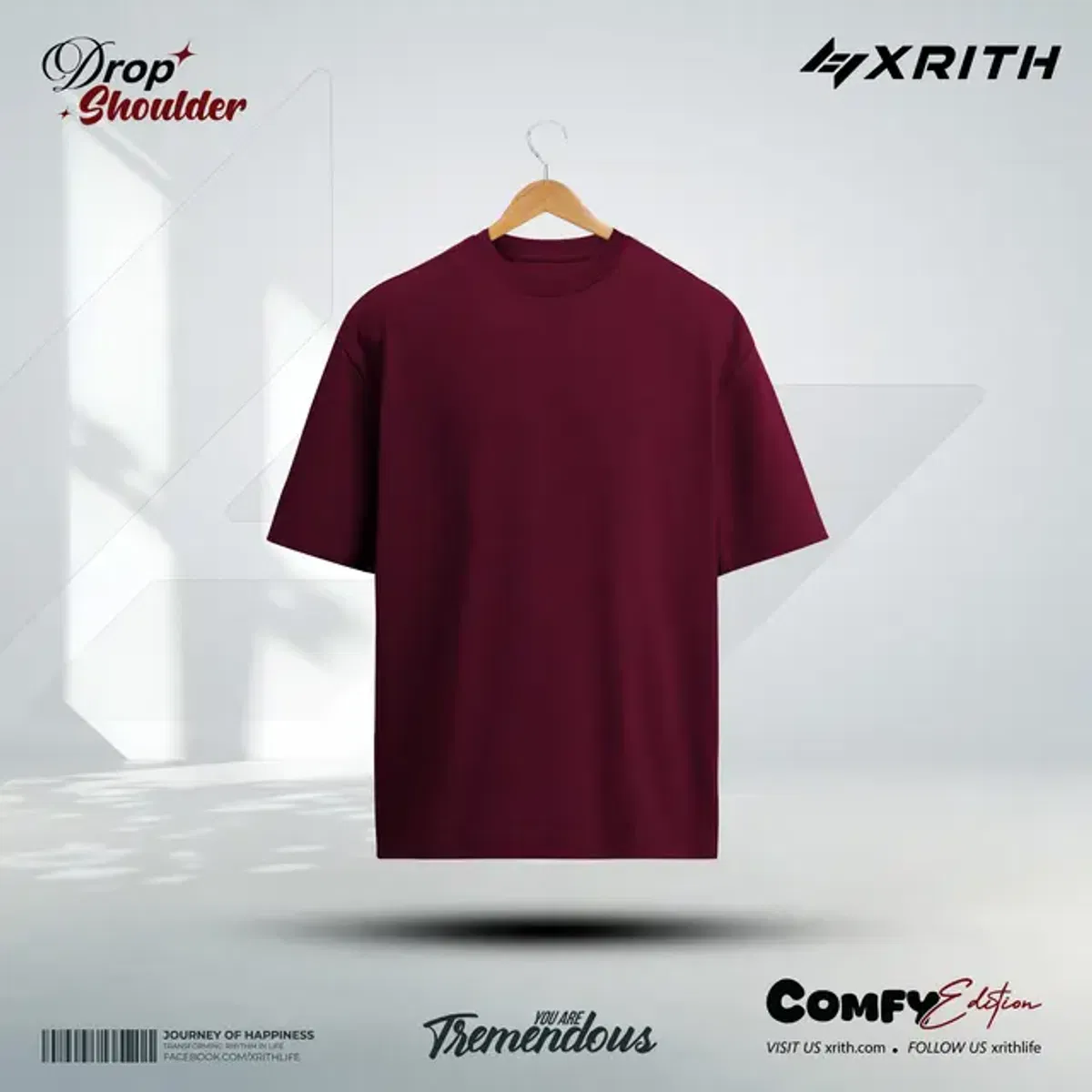Premium Drop Shoulder T-shirt Burgundy - Image 1