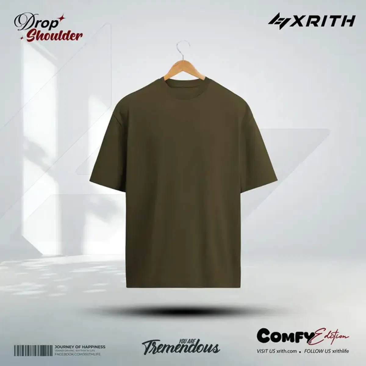 Premium Drop Shoulder T-shirt Olive - Image 1