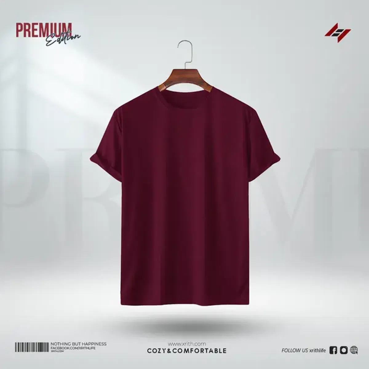 Burgundy Premium Solid T-Shirt - Image 1