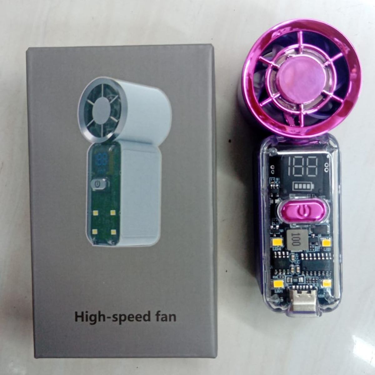 High-Speed Handheld Transparent Fan with Digital Display - Image 1