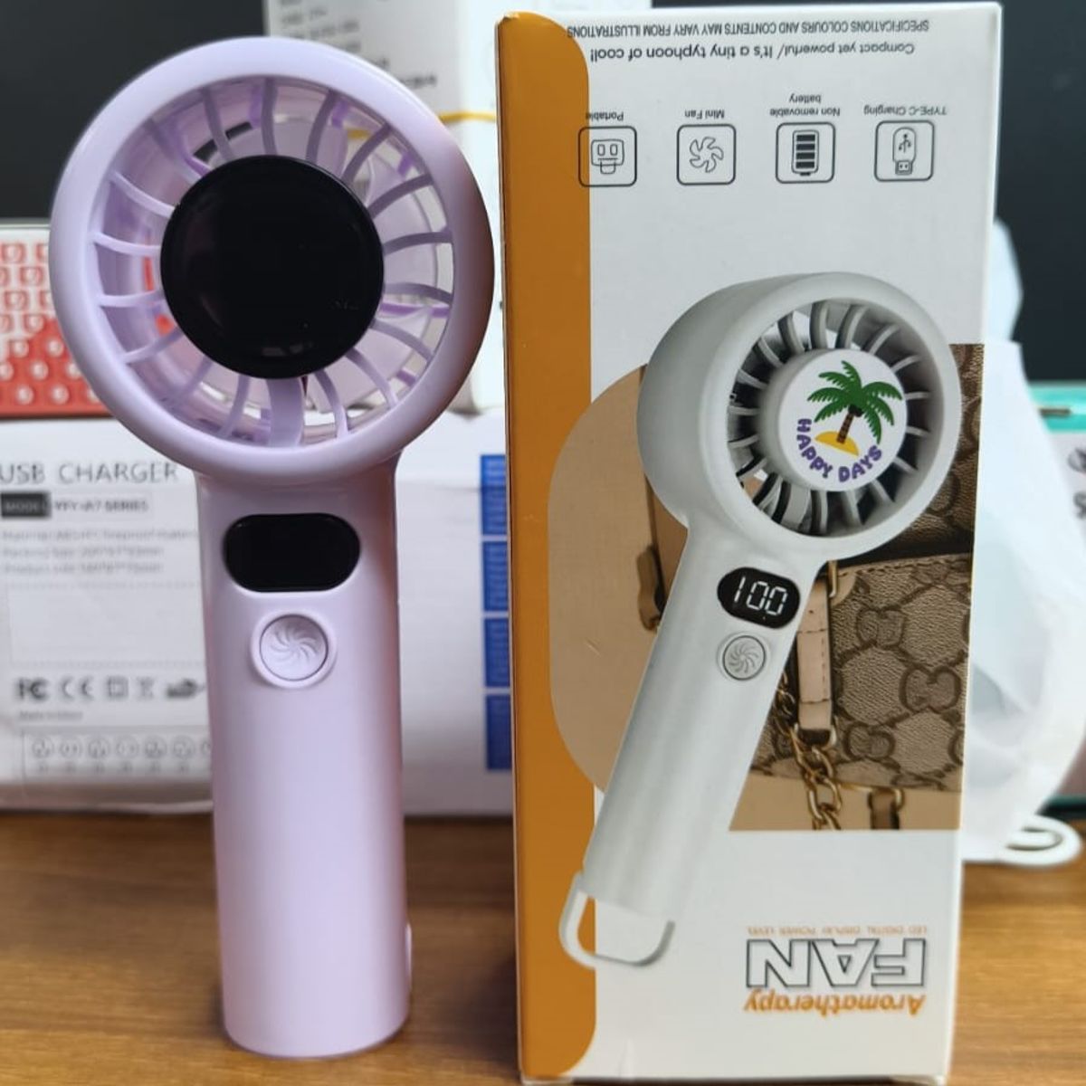 Rechargeable Mini Handheld Fan with Digital Display - Image 1