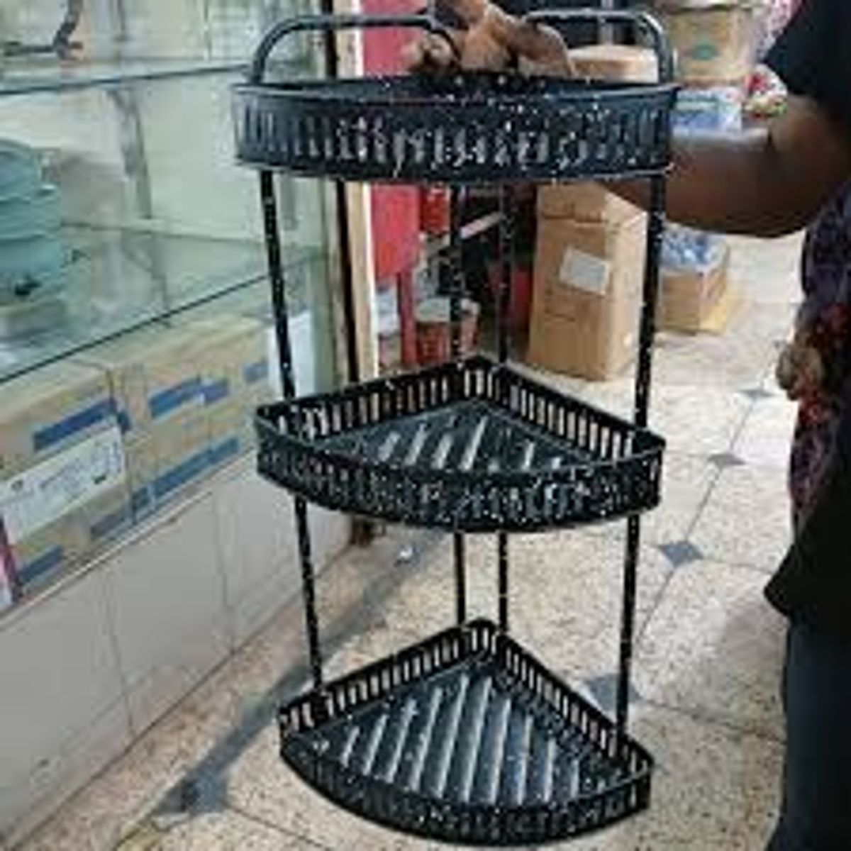 ৩ লেয়ার মেটাল কর্নার শেল্ফ-3 Tier Wall Hanging Metal Corner Shelf-Black - Image 1