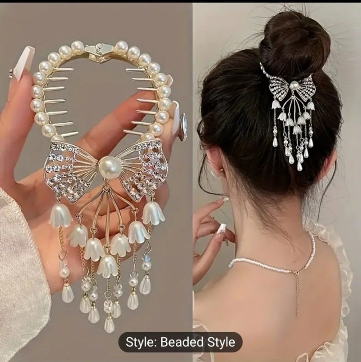 New Sweet Bow Tassel Hair Clip - Image 1