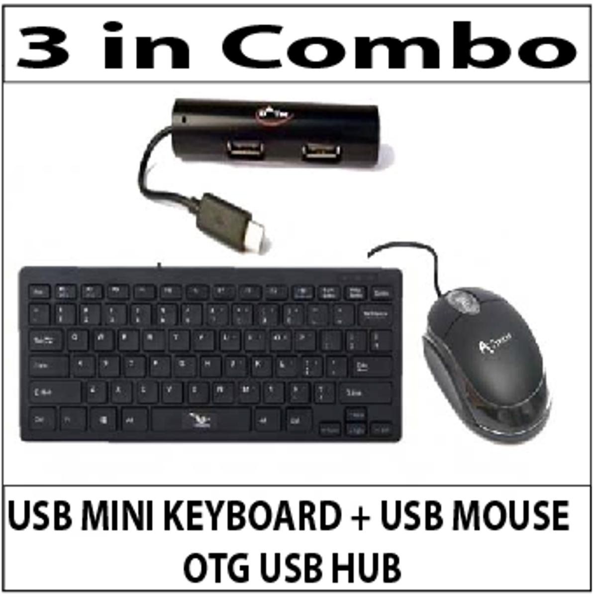 3 in 1 Combo ( D tec ) USB Mini Keyboard + MOUSE & OTG HUB - Image 1