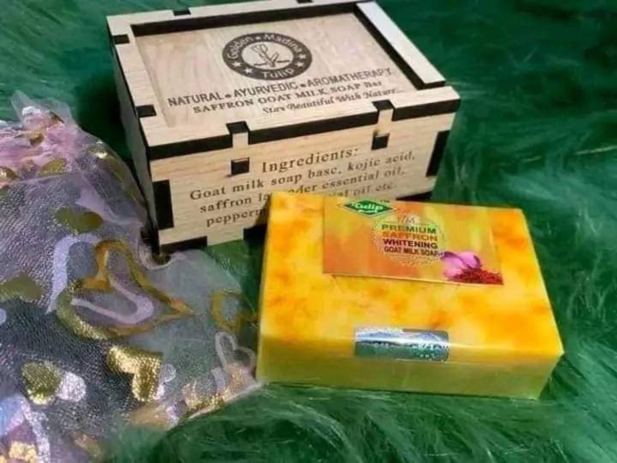 premium saffron goat milk soap box - Image 1