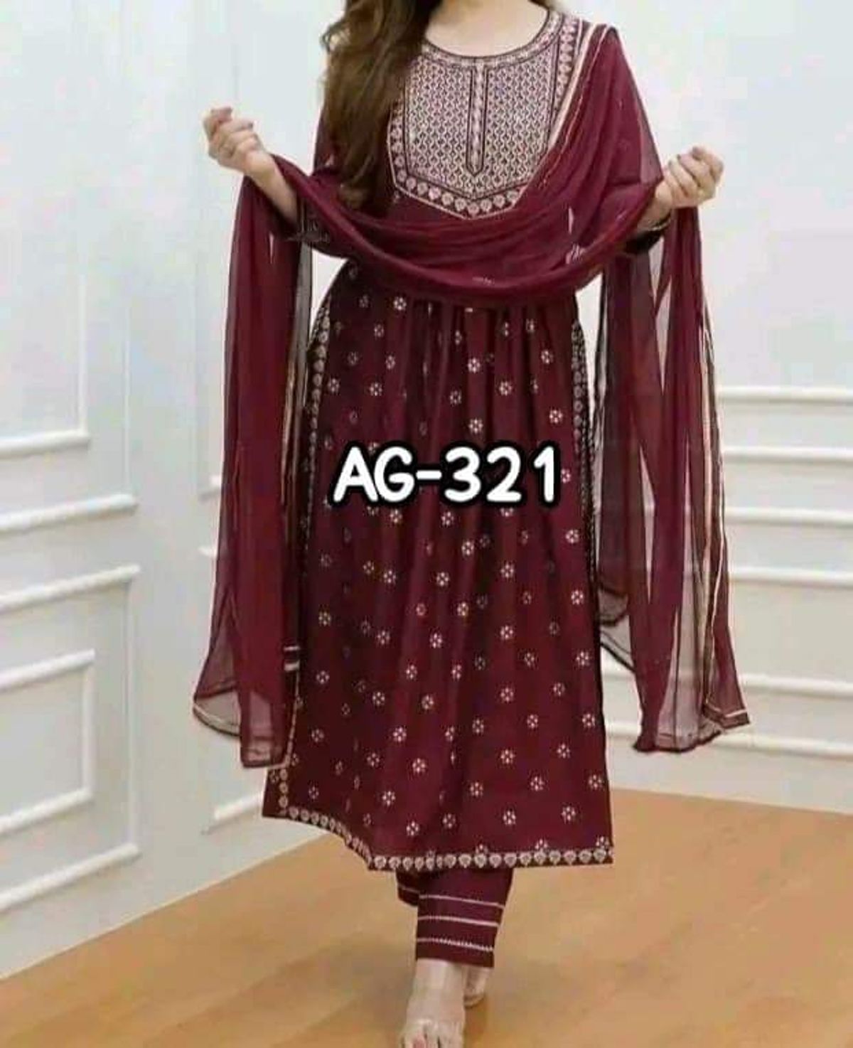 Maroon Naira Cut Three piece Set - Image 1