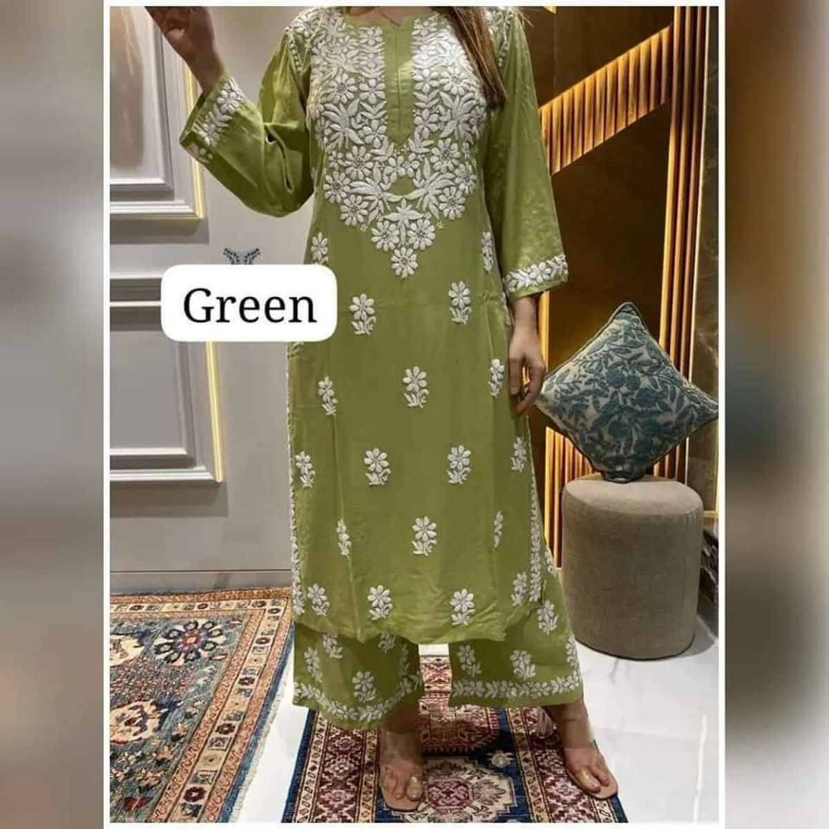 Green Lakhnow Style Two piece set - Image 1