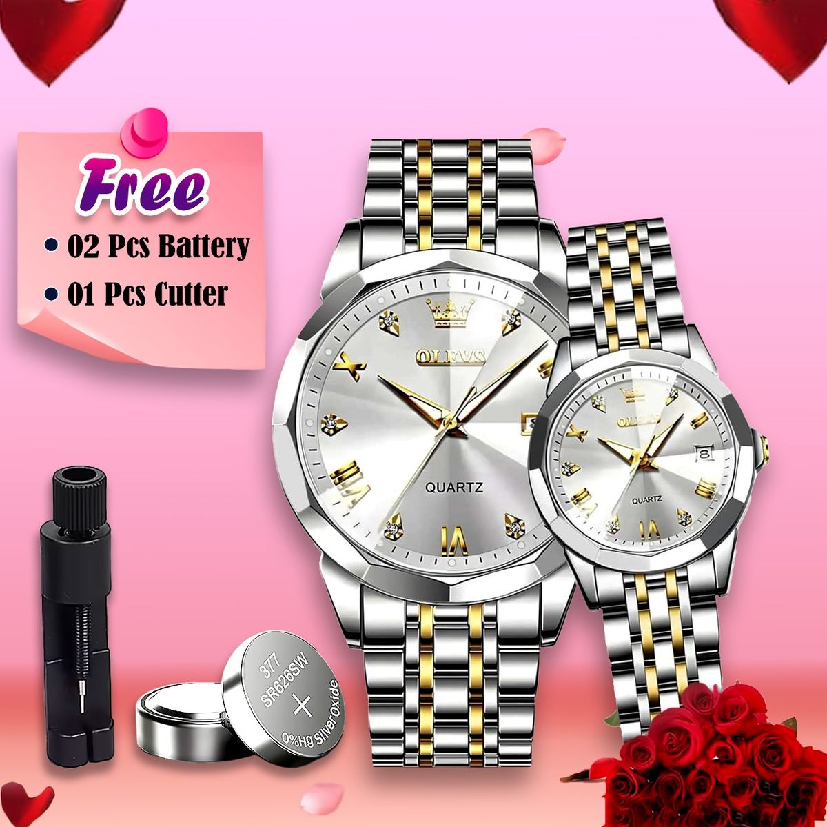 Olevs Stainless Steel fashionable Couple watches Silver - Image 1