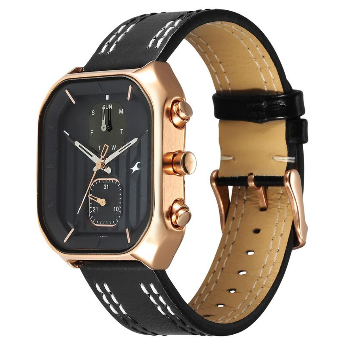 Fastrack 3270WL01 Fleek Quartz Multifunction Black Dial Leather Strap Watch - Image 1