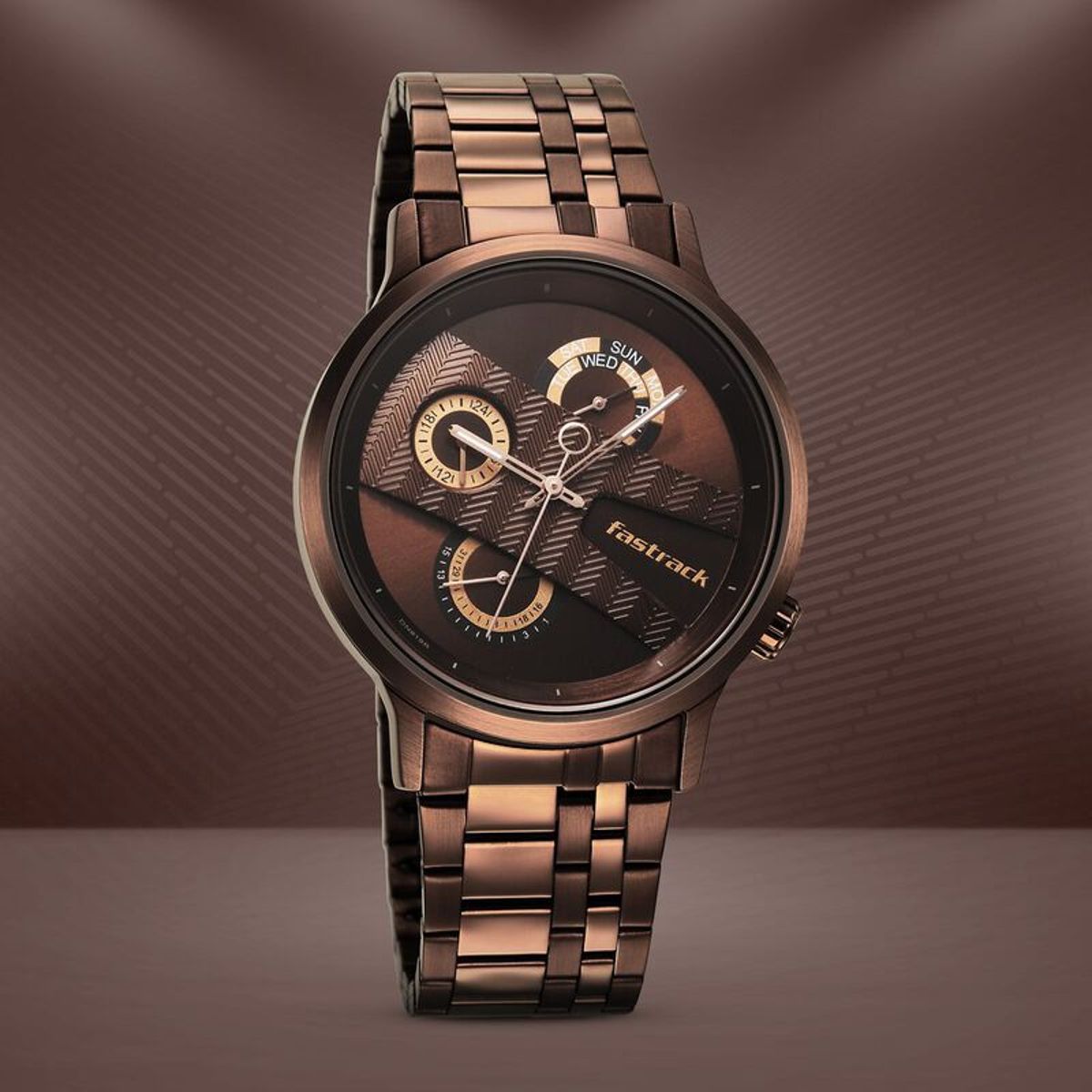 Fastrack NS3301QM01 Exuberant Quartz Multifunction Brown Dial Stainless Steel Strap Watch - Image 1