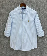 Ralph Lauren Polo Slim Fit Sky Blue Striped Oxford Shirt_img_0