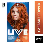 Schwarzkopf LIVE Intense Colour Caramel Copper Permanent Hair Dye 077, Long Lasting Red with Built-In Vibrancy Serum, Copper Red for up to 100% Grey Coverage_img_0