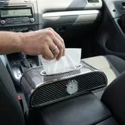 Car Carbon Fiber Tissue Box With Clock_img_4