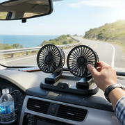 Premium 12V Dual Head Car Cooling Fan With Integrated Rear Parking Phone Number Display_img_5
