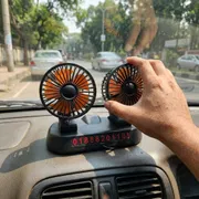 Premium 12V Dual Head Car Cooling Fan With Integrated Rear Parking Phone Number Display_img_2