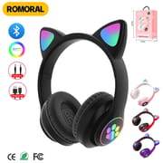 Wireless Headphones RGB Cute Cat Girls Kids Gift Headset with Microphone Stereo Music Gaming Headsets Control Lights Earphone_img_2