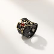 Black Gold Two-Tone Flower Ring for Women – Luxury Plated Brass Statement Ring with Gemstone | European American Style Jewelry_img_6