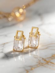 Simple Crystal Geometric Earrings for Women – Silver Plated Copper Korean Style Fashion Earrings_img_1