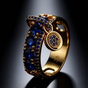 Gold Blue Zircon Disc Ring for Women – Electroplated Geometric Fashion Ring | European American Style Jewelry_img_6