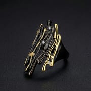Luxury Two-Tone Geometric Hollow Black Ring for Women | Gold Plated Brass Fashion Ring (Sizes 7, 8, 9)_img_0