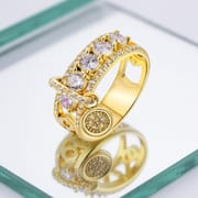Gold Blue Zircon Disc Ring for Women – Electroplated Geometric Fashion Ring | European American Style Jewelry_img_3
