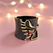 Black Gold Two-Tone Flower Ring for Women – Luxury Plated Brass Statement Ring with Gemstone | European American Style Jewelry_img_4