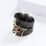 Black Gold Two-Tone Flower Ring for Women – Luxury Plated Brass Statement Ring with Gemstone | European American Style Jewelry_img_3