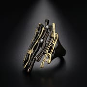 Luxury Two-Tone Geometric Hollow Black Ring for Women | Gold Plated Brass Fashion Ring (Sizes 7, 8, 9)_img_7