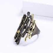 Luxury Two-Tone Geometric Hollow Black Ring for Women | Gold Plated Brass Fashion Ring (Sizes 7, 8, 9)_img_1