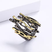 Luxury Two-Tone Geometric Hollow Black Ring for Women | Gold Plated Brass Fashion Ring (Sizes 7, 8, 9)_img_3