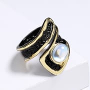 Shiny Moonstone Black Gold Ring for Women – Geometric Adjustable Copper Ring | Retro Rococo Party Jewelry 2026_img_1