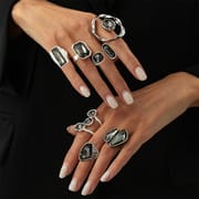 European & American Geometric Acrylic Diamond Ring Set for Women | Luxury Square Matching Rings 2026_img_0