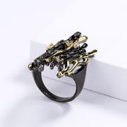 Luxury Two-Tone Geometric Hollow Black Ring for Women | Gold Plated Brass Fashion Ring (Sizes 7, 8, 9)_img_2