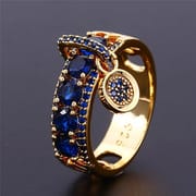 Gold Blue Zircon Disc Ring for Women – Electroplated Geometric Fashion Ring | European American Style Jewelry_img_0