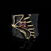 Black Gold Two-Tone Flower Ring for Women – Luxury Plated Brass Statement Ring with Gemstone | European American Style Jewelry_img_11