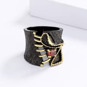 Black Gold Two-Tone Flower Ring for Women – Luxury Plated Brass Statement Ring with Gemstone | European American Style Jewelry_img_8