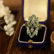 Retro Bohemian Green Dragonfly Adjustable Ring for Women – Vintage Diamond Open Finger Ring_img_12