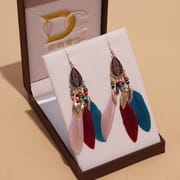 Colorful Ethnic Feather Earrings for Women – Boho Wave Design Zinc Alloy Jewelry DC1350_img_0