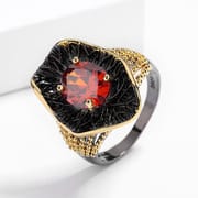 Exaggerated Black Gold Red Zircon Ring – Retro Bohemian Geometric Statement Ring for Men & Women_img_20