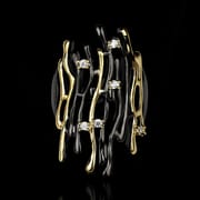 Luxury Two-Tone Geometric Hollow Black Ring for Women | Gold Plated Brass Fashion Ring (Sizes 7, 8, 9)_img_5