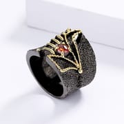 Black Gold Two-Tone Flower Ring for Women – Luxury Plated Brass Statement Ring with Gemstone | European American Style Jewelry_img_10