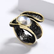 Shiny Moonstone Black Gold Ring for Women – Geometric Adjustable Copper Ring | Retro Rococo Party Jewelry 2026_img_0
