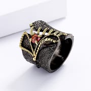 Black Gold Two-Tone Flower Ring for Women – Luxury Plated Brass Statement Ring with Gemstone | European American Style Jewelry_img_7
