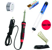 Soldering Iron Combo Pack (Soldering Iron 60 Watt, Stand, Soldering Wire Lead, Solder Sucker Desoldering Pump, Rosin)- 5pcs Set_img_0
