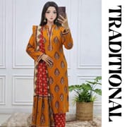 Ethnic Printed Three Piece for Women – Navy Blue & Rust Orange_img_1