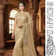 Indian Champagne Gold Embroidered Georgette Saree – Wedding & Party Wear Bridal Saree for Women in Bangladesh_img_0