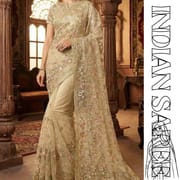 Indian Champagne Gold Embroidered Georgette Saree – Wedding & Party Wear Bridal Saree for Women in Bangladesh_img_1