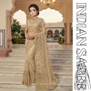 Indian Champagne Gold Embroidered Georgette Saree – Wedding & Party Wear Bridal Saree for Women in Bangladesh_img_2