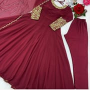 Maroon Embroidered Anarkali Long Gown for Women | Party Wear Bangladesh_img_1